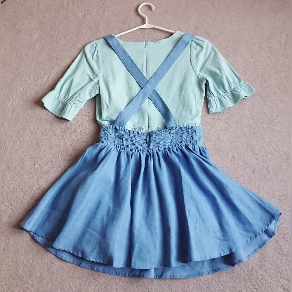 Pastel Blue Mini Dress & Suspender Skirt Set - Picture 2 of 11